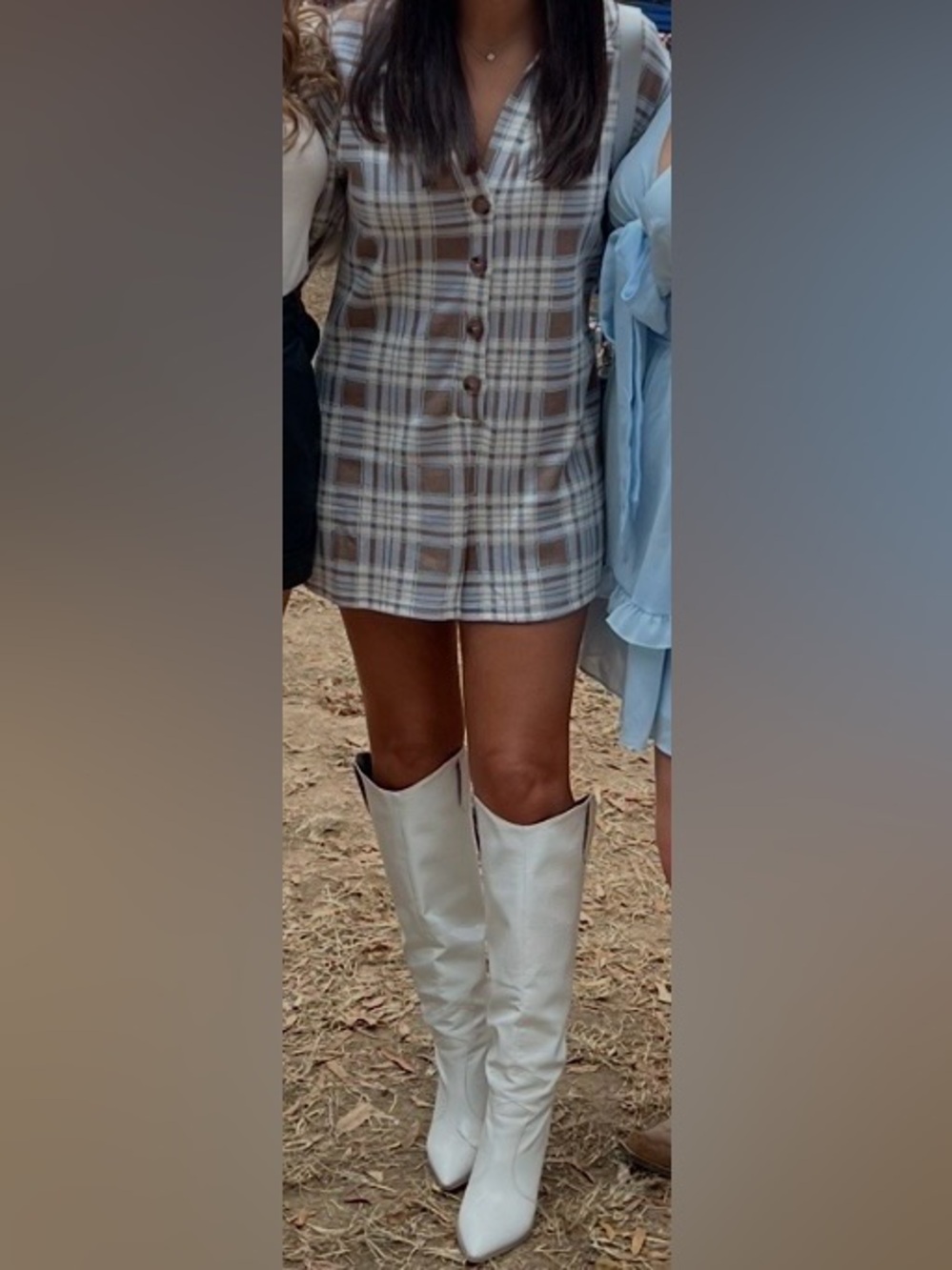 Blue Blush Long Sleeve Plaid Romper